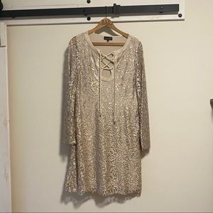 Hale Bob Lace Sheath Dress - Cream & Silver